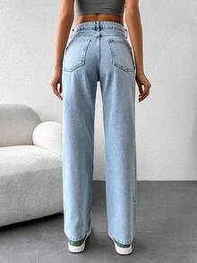 Cottnline Chất rắn Quần legging thẳng - Rửa nhẹ - Xem 2