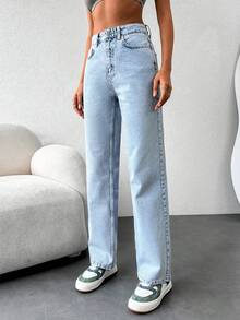 Cottnline Chất rắn Quần legging thẳng - Rửa nhẹ - Xem 3