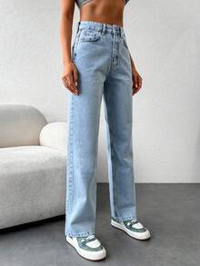 Cottnline Chất rắn Quần legging thẳng - Rửa nhẹ - Xem 5
