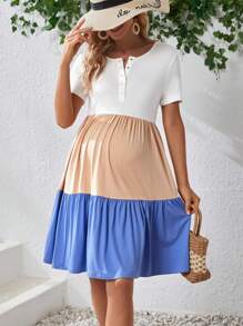 SHEIN Umstandsmode Hängerkleid mit Farbblock, Rüschenbesatz, - Verschiedenfarbig - Übersicht 1