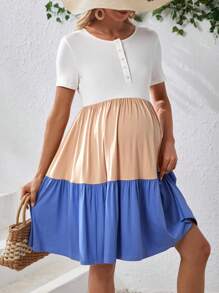 SHEIN Umstandsmode Hängerkleid mit Farbblock, Rüschenbesatz, - Verschiedenfarbig - Übersicht 3