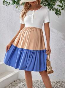 SHEIN Umstandsmode Hängerkleid mit Farbblock, Rüschenbesatz, - Verschiedenfarbig - Übersicht 4