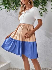 SHEIN Umstandsmode Hängerkleid mit Farbblock, Rüschenbesatz, - Verschiedenfarbig - Übersicht 6