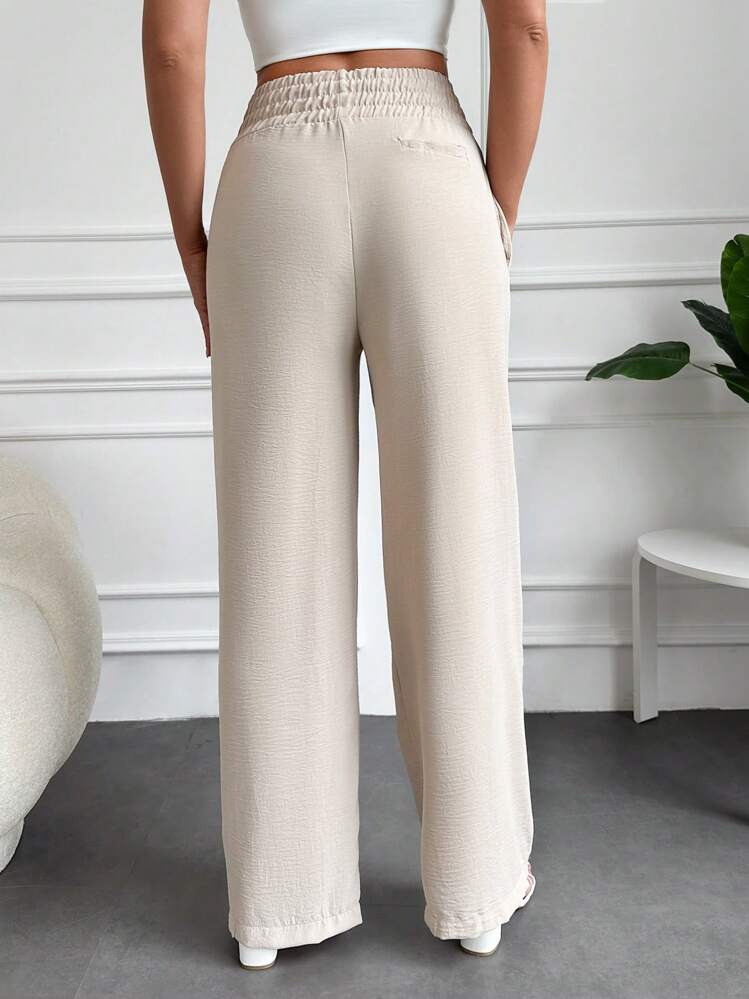 RueChic Solid Slant Pocket Wide Leg Trousers - Apricot - View 2