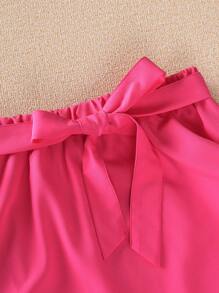 SHEIN Explorewe Tween Girl Cold Shoulder Ruffle Trim Top & High Low Hem Skirt - Hot Pink - View 5