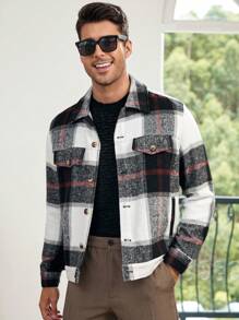 GENTILAND 1 件男式宽松格子印花翻盖细节大衣 - 彩色 - 查看 1