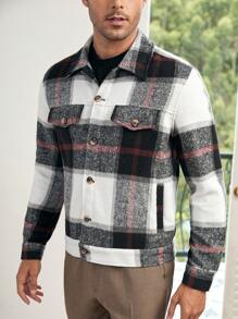 GENTILAND 1 件男式宽松格子印花翻盖细节大衣 - 彩色 - 查看 3