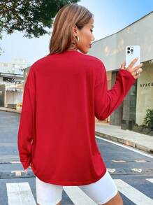 SHEIN EZwear Letter Graphic Drop Shoulder Tee - Red - View 2