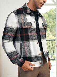 GENTILAND 1 件男式宽松格子印花翻盖细节大衣 - 彩色 - 查看 5