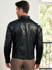 GENTILAND Homens Zip Up Couro Pu Jaqueta - Preto - Visão 7