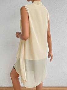 SHEIN Privé 素色前紐扣無袖襯衫 - 杏色 - 查看 3