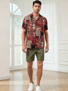 GENTILAND Men Floral Print Shirt & Shorts - Multicolor - View 1