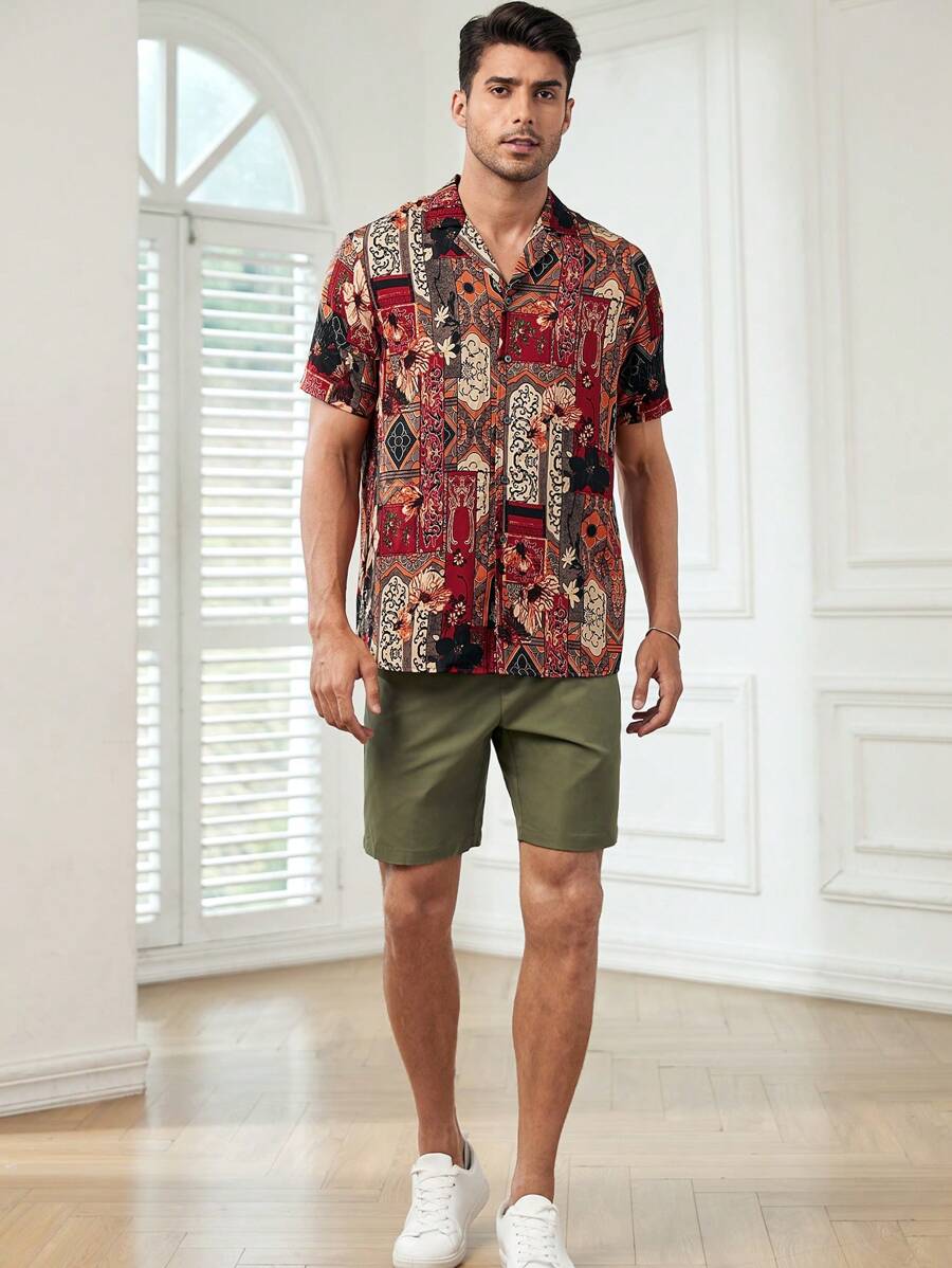 GENTILAND Men Floral Print Shirt & Shorts - Multicolor - View 1
