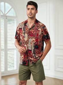 GENTILAND Men Floral Print Shirt & Shorts - Multicolor - View 4