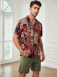 GENTILAND Men Floral Print Shirt & Shorts - Multicolor - View 5