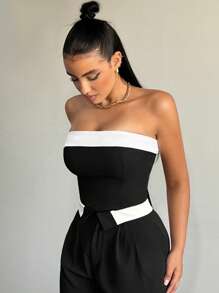 SHEIN SXY Colourblock Tube Top - Black - View 1