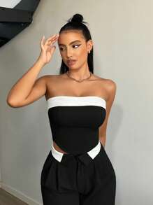 SHEIN SXY Colourblock Tube Top - Black - View 3
