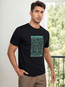 Manfinity Homme Nam Đồ họa Khẩu hiệu Áo thun - màu đen - Xem 3