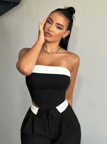 SHEIN SXY Colourblock Tube Top - Black - View 4