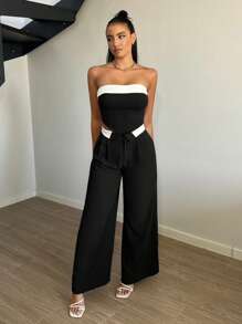 SHEIN SXY Colourblock Tube Top - Black - View 5