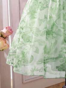 SHEIN 女孩印花泡泡袖連衣裙 - 綠色 - 查看 6