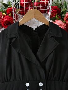 SHEIN Áo liền quần Gái Nút đôi màu trơn Giải trí - màu đen - Xem 3