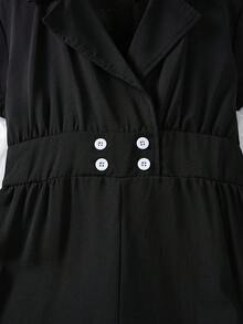 SHEIN Áo liền quần Gái Nút đôi màu trơn Giải trí - màu đen - Xem 4