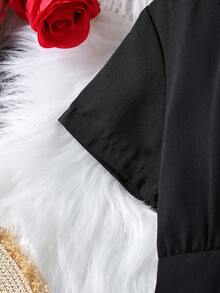SHEIN Áo liền quần Gái Nút đôi màu trơn Giải trí - màu đen - Xem 6