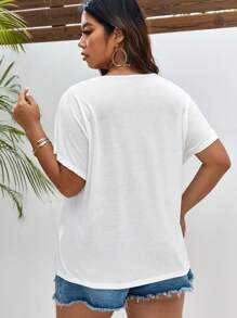 SHEIN Frenchy Hơn Ren tương phản tay cánh Áo thun - trắng - Xem 2