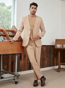 Manfinity NiteLyfe Men Single Breasted Blazer & Suit Trousers Without Tee - Khaki - View 1