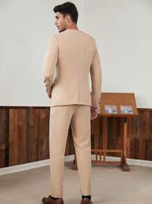 Manfinity NiteLyfe Men Single Breasted Blazer & Suit Trousers Without Tee - Khaki - View 2