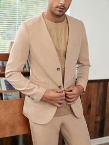 Manfinity NiteLyfe Men Single Breasted Blazer & Suit Trousers Without Tee - Khaki - View 3