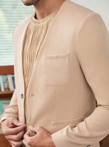 Manfinity NiteLyfe Men Single Breasted Blazer & Suit Trousers Without Tee - Khaki - View 6