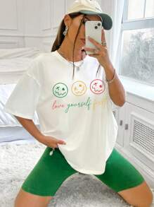 SHEIN Unity 標語圖案落肩T恤和騎行褲 - 彩色 - 查看 2