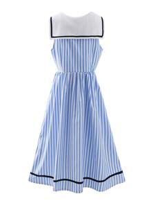 Đầm Thắt nơ trước Sọc Giải trí - Màu xanh lam - Xem 2