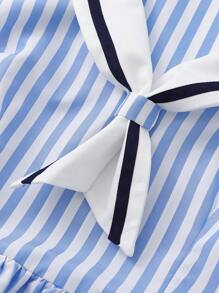 Đầm Thắt nơ trước Sọc Giải trí - Màu xanh lam - Xem 4