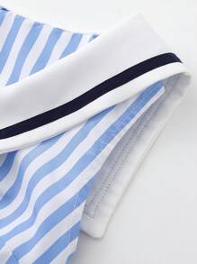 Đầm Thắt nơ trước Sọc Giải trí - Màu xanh lam - Xem 5