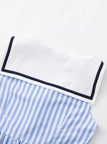 Đầm Thắt nơ trước Sọc Giải trí - Màu xanh lam - Xem 7