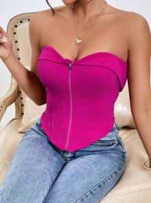 SHEIN Privé Dây kéo Bandana Hem Ống ngọn - Màu đỏ tím - Xem 1