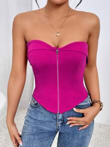 SHEIN Privé Dây kéo Bandana Hem Ống ngọn - Màu đỏ tím - Xem 5