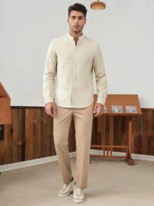 Manfinity VCAY Men Slant Pocket Solid Suit Trousers - Apricot - View 6