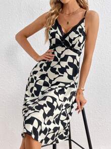 SHEIN Privé In Toàn bộ Ren tương phản Váy Dây - Nhiều màu - Xem 1