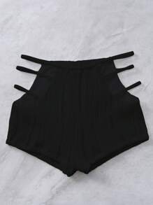 SHEIN Swim 側邊鏤空比基尼短褲 - 黑色 - 查看 1