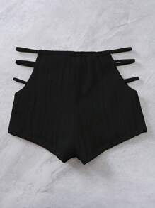 SHEIN Swim 側邊鏤空比基尼短褲 - 黑色 - 查看 2