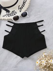 SHEIN Swim 側邊鏤空比基尼短褲 - 黑色 - 查看 5