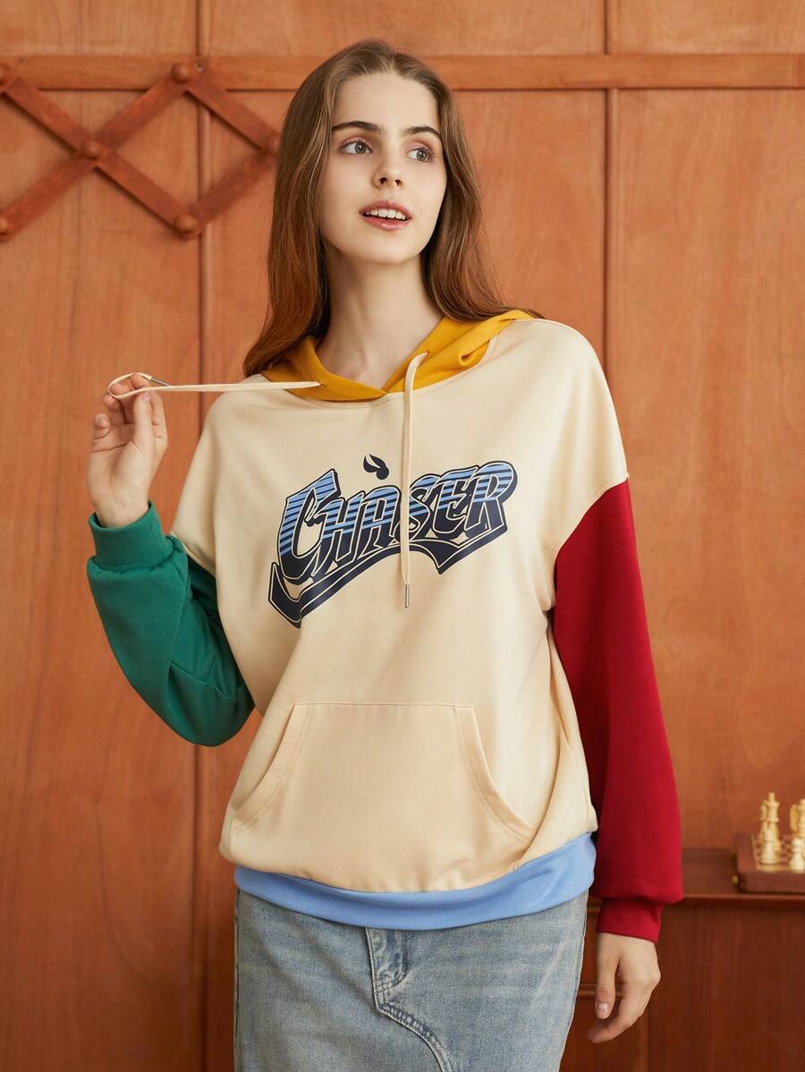 HARRY POTTER X SHEIN Đồ họa Chữ cái Khối màu Dây rút Hoodie - Nhiều màu - Xem 1