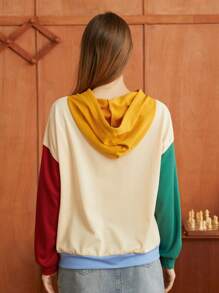 HARRY POTTER X SHEIN Đồ họa Chữ cái Khối màu Dây rút Hoodie - Nhiều màu - Xem 2