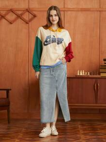 HARRY POTTER X SHEIN Đồ họa Chữ cái Khối màu Dây rút Hoodie - Nhiều màu - Xem 3