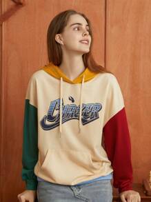 HARRY POTTER X SHEIN Đồ họa Chữ cái Khối màu Dây rút Hoodie - Nhiều màu - Xem 5