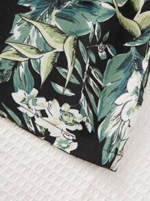 SHEIN Jumpsuit bé gái Thắt lưng Gân đan Nút phía trước Nhiệt đới Boho - trắng - Xem 4